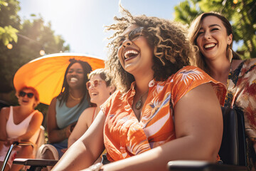 Diverse people enjoying outdoor activities and relaxing during summertime, multigenerational group..