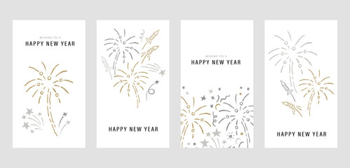 Cute hand drawn fireworks designs, flyer templates, great for invitations, banners, wallpapers, cards - vector design