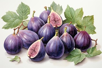 Watercolor fig fruit isolated on white. AI Generated - obrazy, fototapety, plakaty