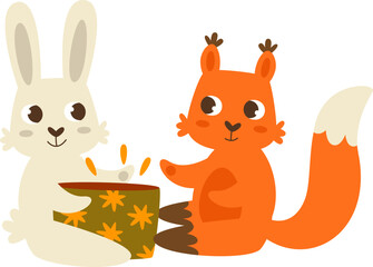 Rabbit And Squirrel With Gift
