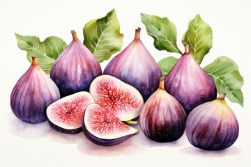 Watercolor fig fruit isolated on white. AI Generated