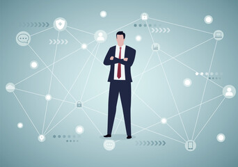 Businessman stay connection diagram.Big Data, AI, Cloud Computing, IOT