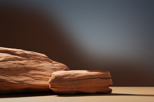 Background for cosmetic  branding product, jewellery or some package sandal wood. Beige natural tones.