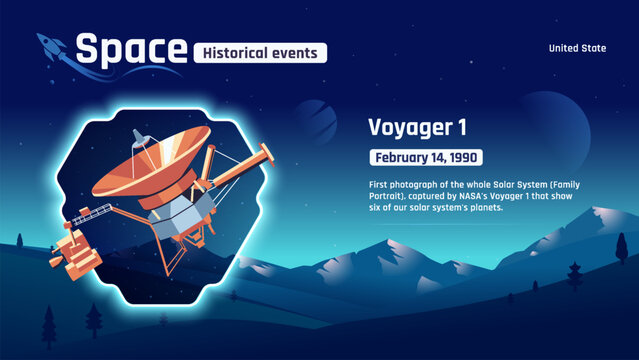 Voyager 1 Unveiling Space's Historic Events and Revolutionary Inventions-Vector illustration design
