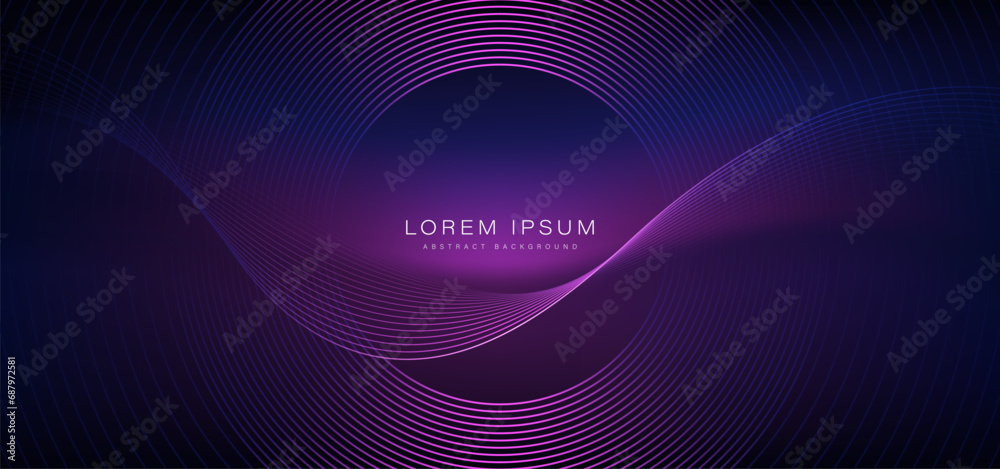 Wall mural dark gradient abstract background. glowing circle lines design. modern shiny wave lines. futuristic 