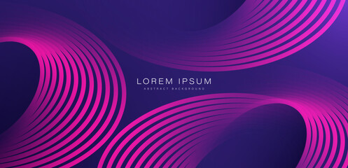 Abstract glowing lines on purple background. Modern fuchsia gradient curved lines. Geometric pattern. Dynamic shape. Futuristic concept. Suit for banner, brochure, cover, flyer, poster, booklet