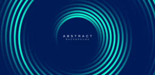 Fotobehang Blue abstract background with glowing circles. Swirl circular lines pattern. Geometric spiral. Twirl element. Modern graphic design. Futuristic technology concept. Vector illustration © MooJook