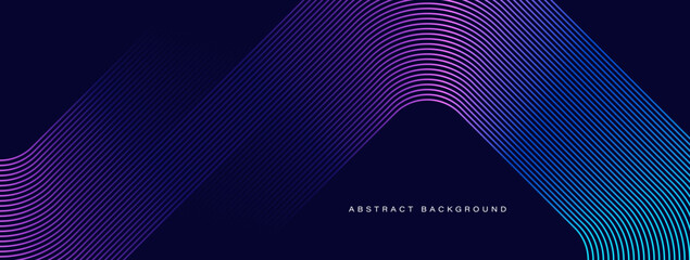 Dark abstract background with glowing geometric lines. Modern shiny purple blue gradient rounded square lines pattern. Futuristic technology concept. Vector illustration - obrazy, fototapety, plakaty