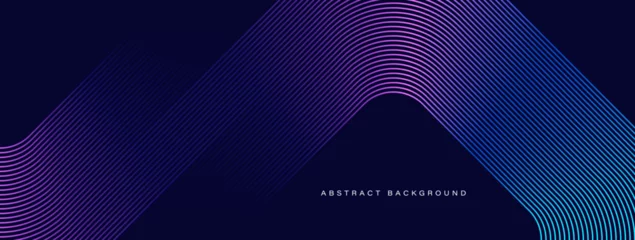 Fotobehang Dark abstract background with glowing geometric lines. Modern shiny purple blue gradient rounded square lines pattern. Futuristic technology concept. Vector illustration © MooJook