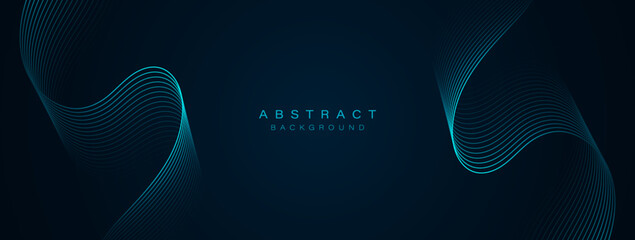 Dark blue abstract background with wavy lines. Modern shiny blue gradient flowing wave lines. Dynamic wave. Futuristic technology concept. Suit for banner, brochure, cover, flyer, website, poster