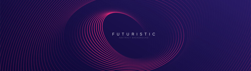 Abstract dark blue modern futuristic banner background. Glowing pink oval lines pattern design. Swirl ellipse lines element. Circular motion. Suit for banner, brochure, cover, flyer, website