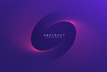 Purple abstract background with glowing oval lines. Ellipse lines pattern. Minimal geometric. Trendy design element. Futuristic concept. Suit for banner, brochure, business, card, cover, flyer, poster - obrazy, fototapety, plakaty