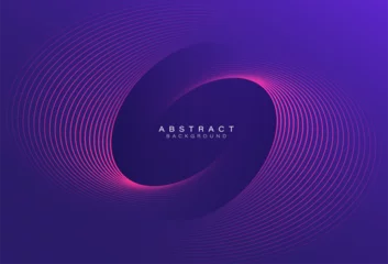 Tuinposter Purple abstract background with glowing oval lines. Ellipse lines pattern. Minimal geometric. Trendy design element. Futuristic concept. Suit for banner, brochure, business, card, cover, flyer, poster © MooJook