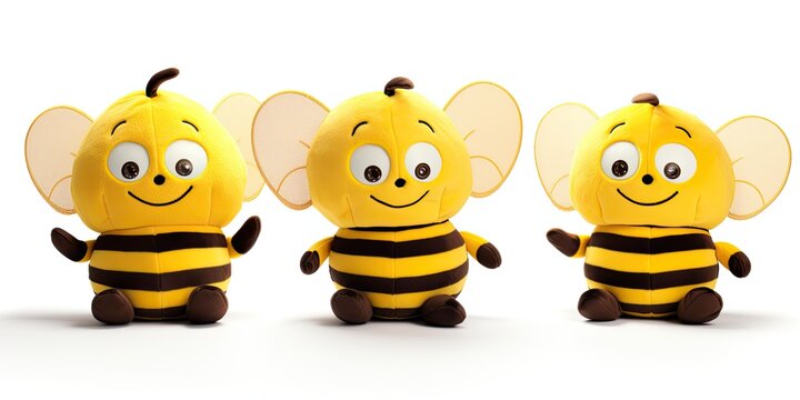 Cute plush baby bee and look what sweat they are. 3 in one pic. White transparent background. Generative AI Technology 