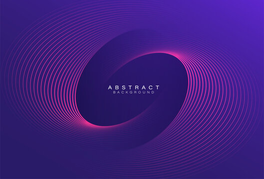 Purple abstract background with glowing oval lines. Ellipse lines pattern. Minimal geometric. Trendy design element. Futuristic concept. Suit for banner, brochure, business, card, cover, flyer, poster