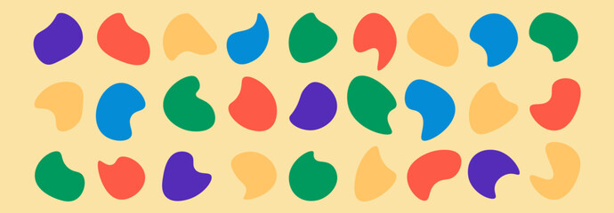 Set of abstract colourful universal moulds organic shapes. Collection of modern forms. Pebble, drops and stone silhouettes. Vector illustration