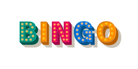 Bingo typography glowing lettering in a flat design. Bingo text effect. Bingo background