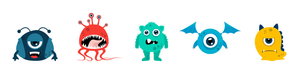 Cartoon monster character collection. Cute cartoon monsters. Kids cartoon character for poster