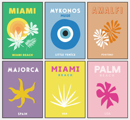 Retro Travel Poster Colorful Wall Home Art, Mykonos Print,