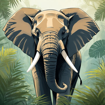 illustration of portrait of an elephant, african background africa colors, ready to print digital art