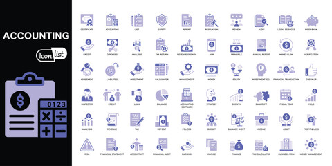 Fototapeta na wymiar Accounting editable colored icons collection. Simple vector illustration.