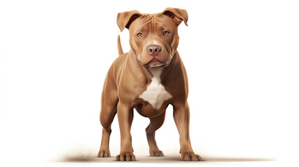 Pitt-bull on white background. Dog stands and looks forward. Illustration of Guard dog.