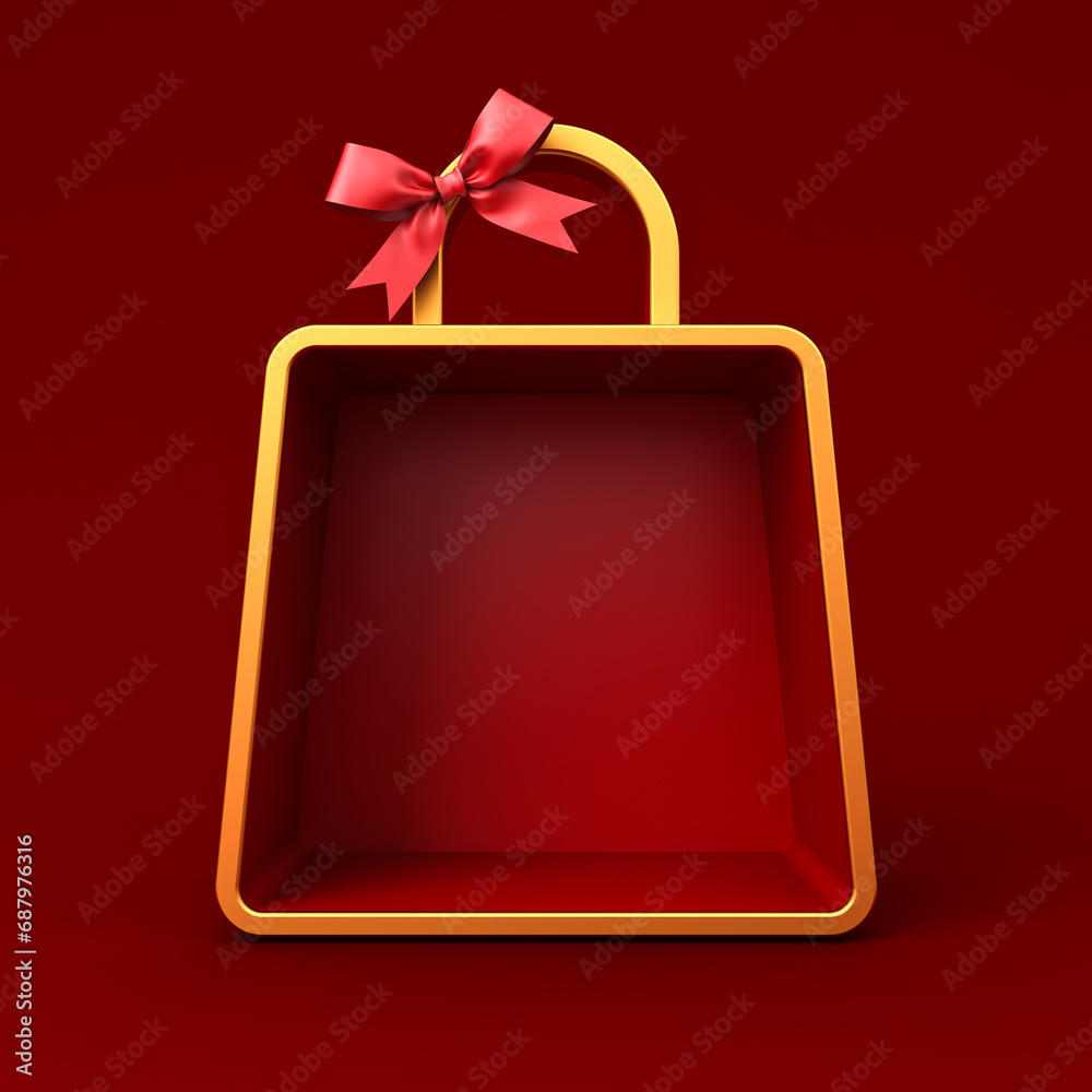 Aufkleber blank gift shopping bag display showcase products mock up stand isolated on dark red background mini