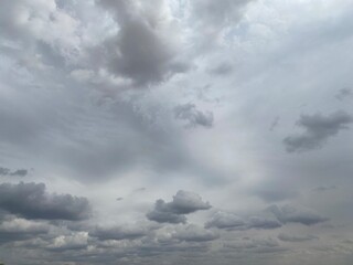 Blue and grey clouds in the overcast sky