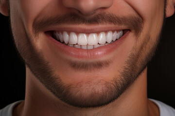 Closeup of healthy smile teeth man. Detal mouth care.