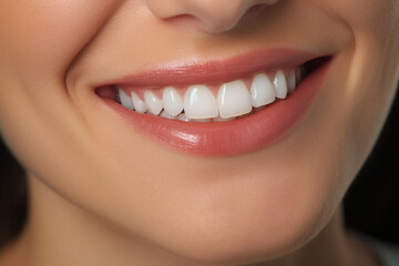 Obraz premium Closeup of healthy smile teeth woman. Detal mouth care.