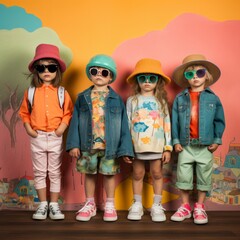 a group of kids wearing hats and sunglasses
