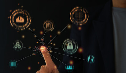 Digital transformation change management, internet of things. new technology bigdata and business process strategy, customer service management, cloud computing, smart industry. Ai technology.