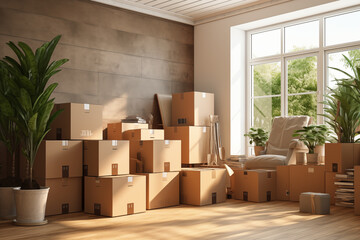 cardboard boxes with moving items