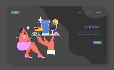 Cocktail Appreciation web or landing. A serene moment of cocktail enjoyment, capturing the essence of taste and leisure. Reflective solitude in flavor discovery. Flat vector illustration