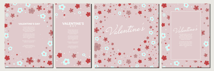 Obraz na płótnie Canvas Valentine's Day Pink Template Designs with pink, red, and white flower patterned frames. Floral romantic letter, card designs. Vector Illustration. 