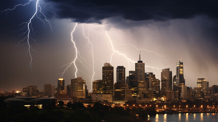 A spectacular lightning storm in a metropolitan backdrop displays the magnificence of nature.