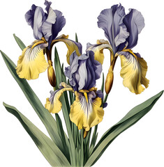 	
German Iris flower vintage retro illustration isolated botanical transparent background