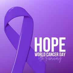 Vector banner for World Cancer Day. Background for decoration posters, social media, promo company of World Cancer Day. Healthcare concept with purple ribbon.