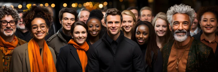 Foto op Canvas Portrait of successful group of business people at modern office looking at camera. Portrait of happy businessmen and satisfied businesswomen standing as a team. Multiethnic group of people smiling. © Nadezda Ledyaeva