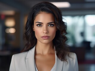 Fototapeta premium Portrait Attractive hispanic young confident business woman in business professional working office