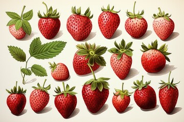 hand drawn watercolor strawberries isolated on white. AI Generated