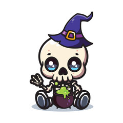 cute vector illustration of halloween skull 