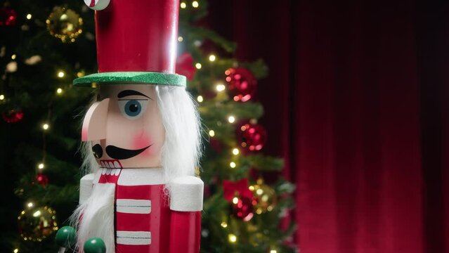 Christmas background with a rotating nutcracker 