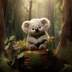 A cute cartoon koala in the middle of the forest