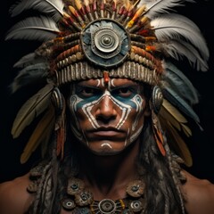 a man with face paint and feathers