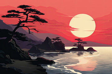 Shin Hai Cheng style ocean sunset.