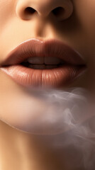 Sensual Lips and Mist: Artistic Close-Up Beauty Shot smoking girl