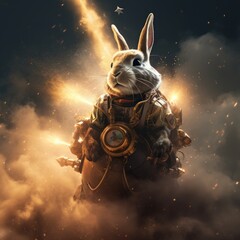 a rabbit in a steampunk garment