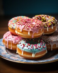 Obraz na płótnie Canvas a stack of donuts with sprinkles on a plate