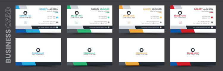 Simple corporate business card template design, four color variation